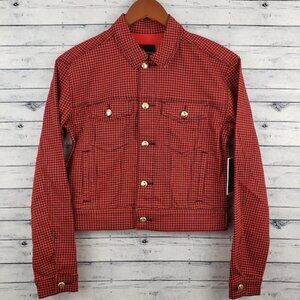 Juicy Couture Denim Red & Black Houndstooth Jacket, NWT, Size XS